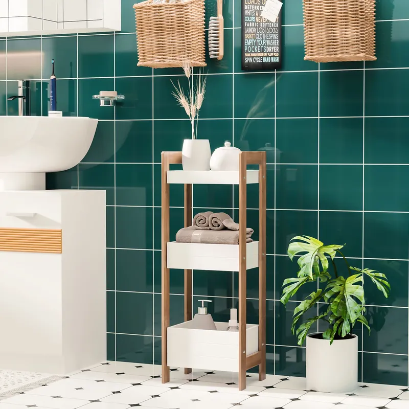 Homcom - 3-Tier Bathroom Rack Organizer Storage Shelf Rack Free Standing Bamboo