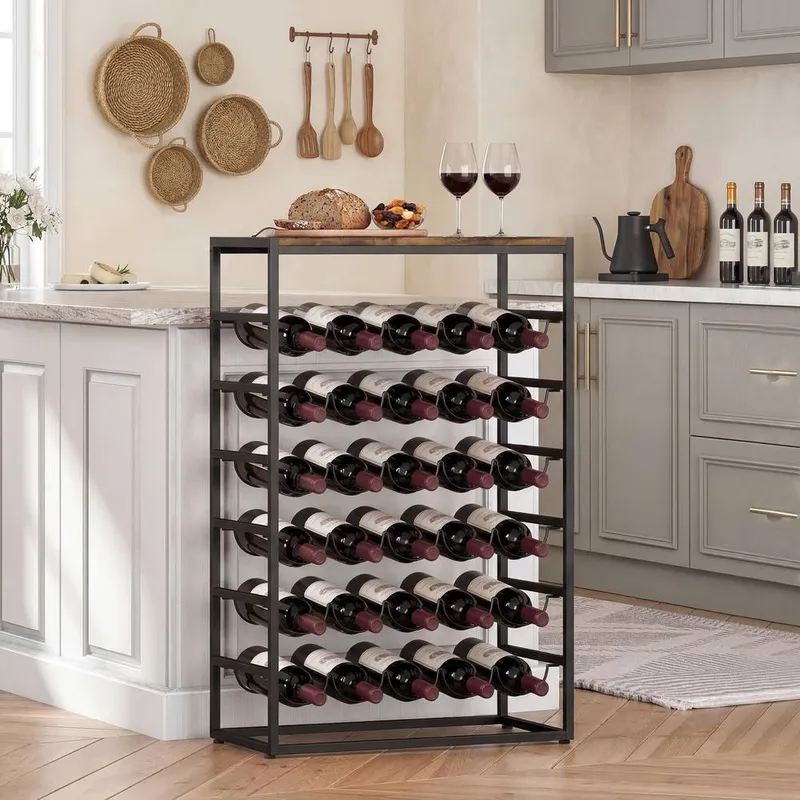 Homcom 30 Bottles Wine Rack, 6 Tier Wine Storage Holder, Rustic Brown Brown