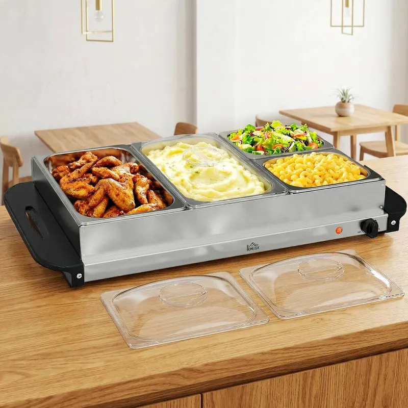 Homcom 300W Electric Buffet Server with Cool Touch Handles in Silver Silver