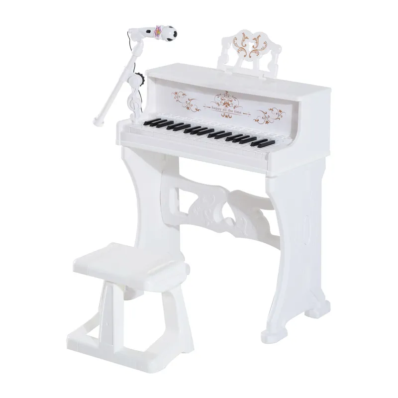 Homcom 37 Keys Kids Piano Mini Electronic Keyboard Light Kids Musical Instrument Educational Game Children Grand Piano Toy Set w/Stool & Microphone