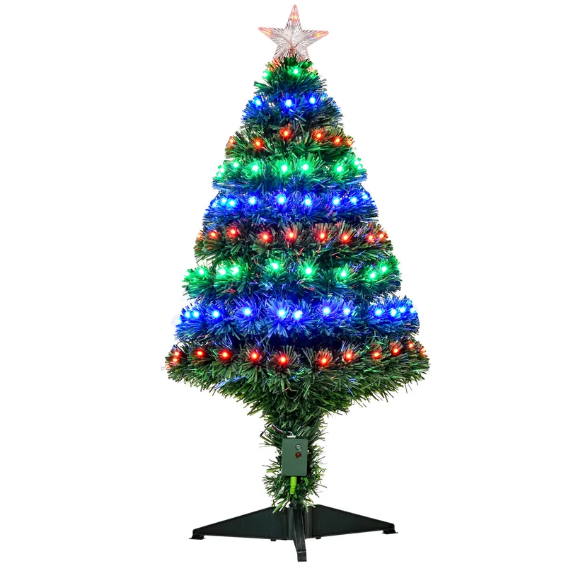 Homcom 3FT Prelit Artificial Christmas Tree with Fiber Optic, Xmas Decoration in Green - Green