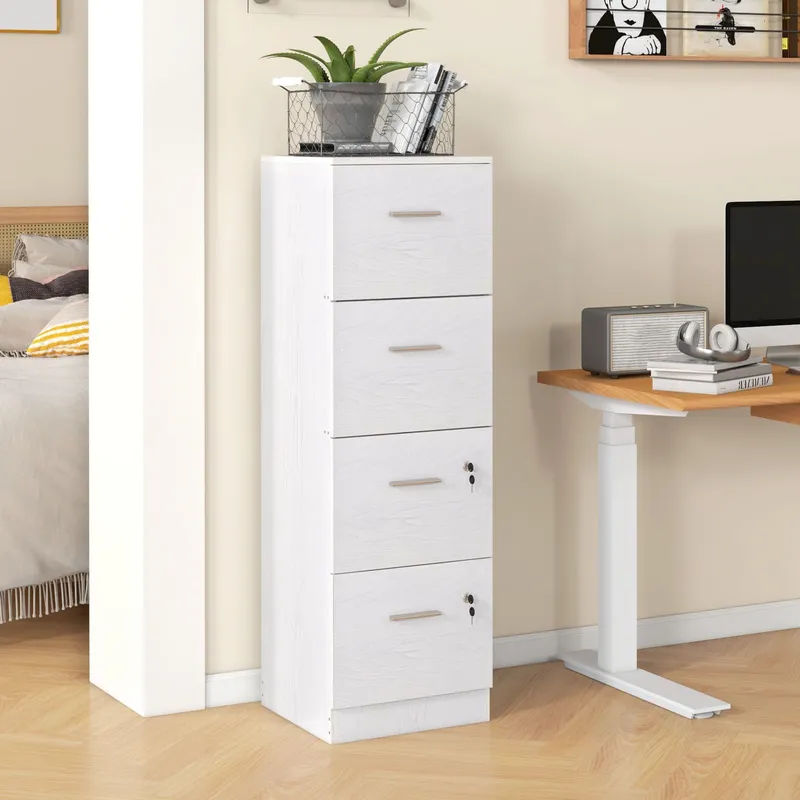 Homcom 4 Drawer File Cabinet Locking Filing Cabinet in White - White
