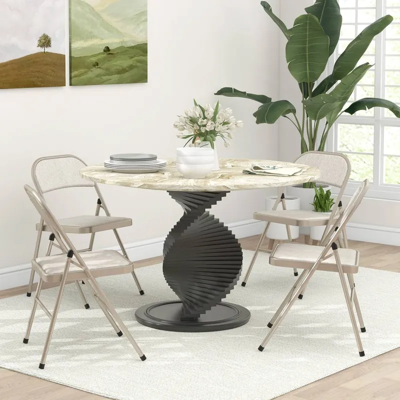 Homcom 4 Pack Linen-Look Padded Folding Chairs with Cushioned Seat Beige Beige