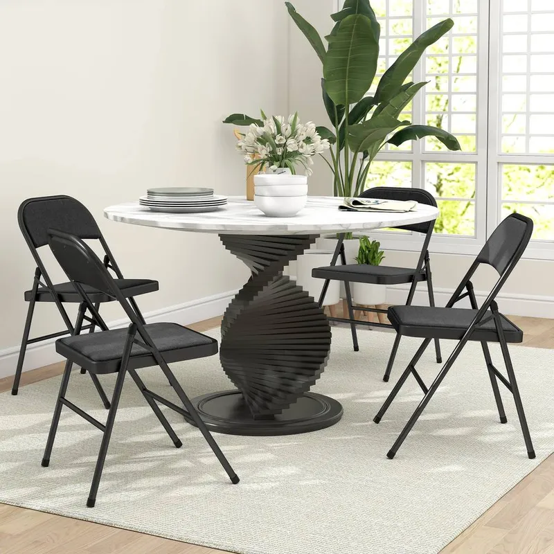 Homcom - 4 Pack Linen-Look Padded Folding Chairs with Cushioned Seat Black