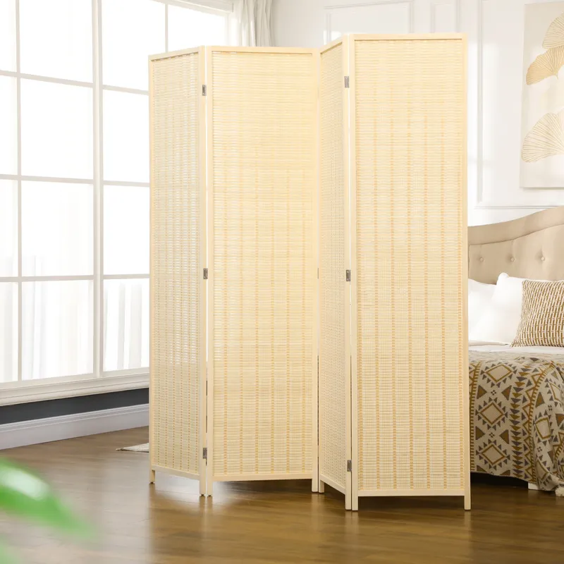 Homcom - 4 Panel Folding Room Divider 170cm Wall Privacy Screen Protector Natural