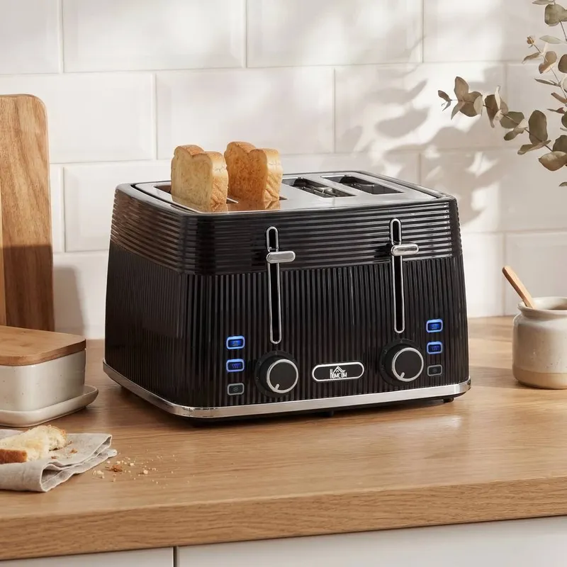 Homcom 4 Slice Electric Toaster with 7 Browning Levels, 1860W, Black Black