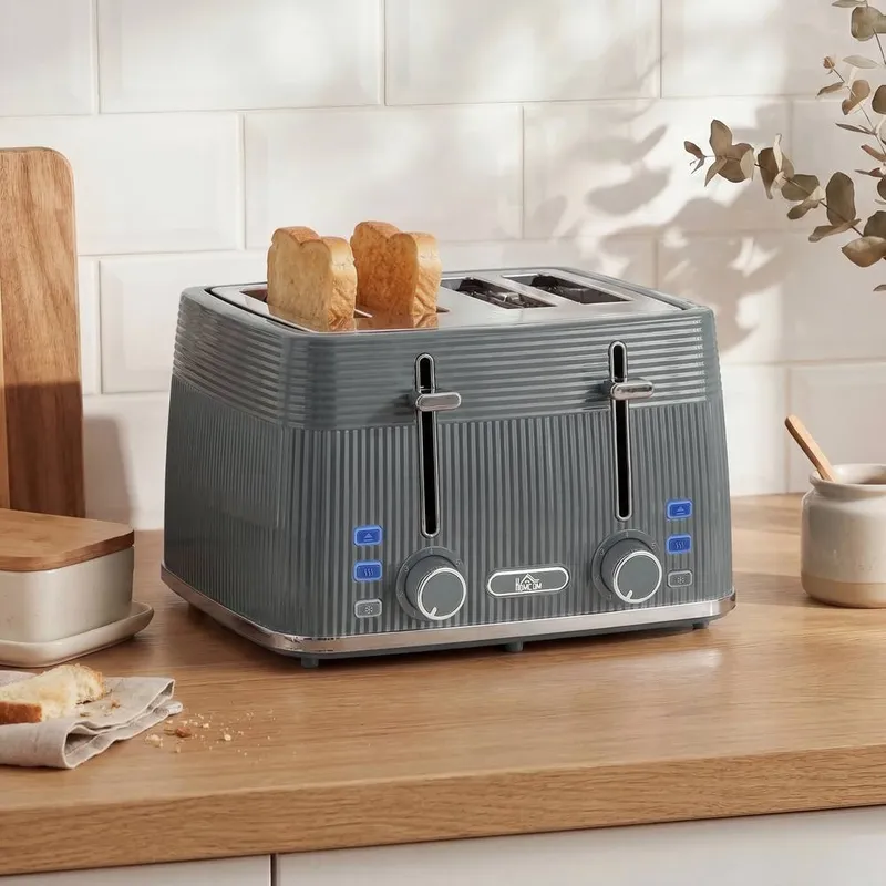 Homcom 4 Slice Electric Toaster with 7 Browning Levels, 1860W, Grey Grey