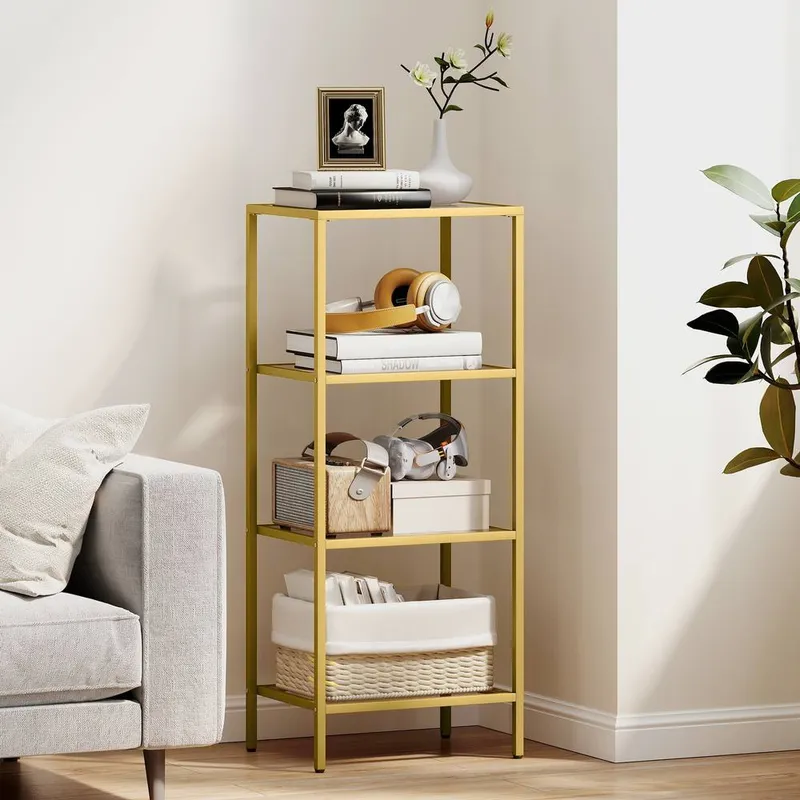Homcom 4-Tier Shelving Unit Modern Glass Shelf Bookshelf for Home in Gold Size: 40 cm x 30 cm Gold 40 cm x 30 cm