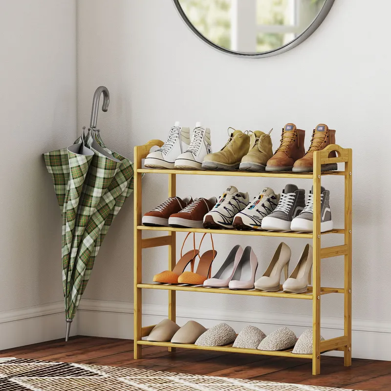 4-Tier Shoe Rack, Bamboo Shoe Shelf Stand, Natural Wood Finish - Homcom