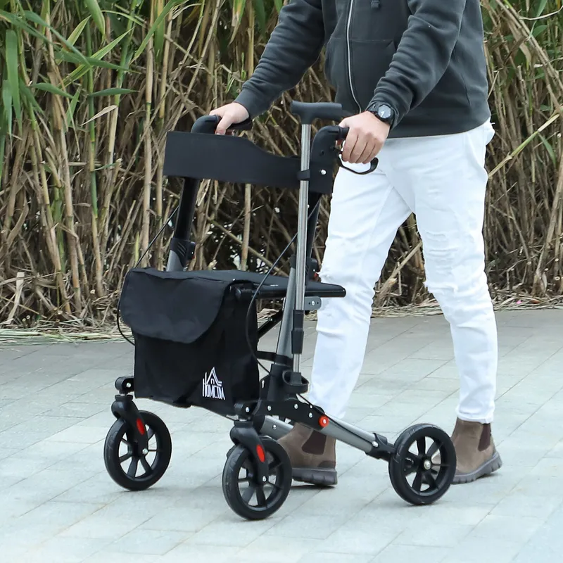 Homcom 4 Wheel Rollator Walker, Adjustable Mobility Walker with Bag, Silver - Silver