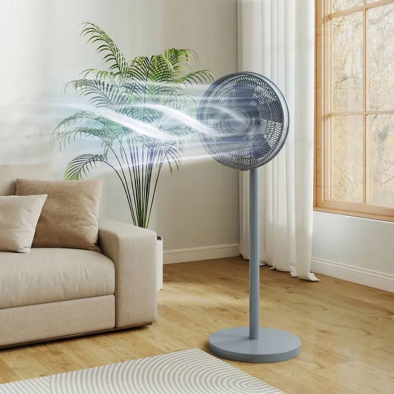 Homcom 40 cm Standing Pedestal Fan, Quiet Electric Cooling Floor Fan in Grey Grey