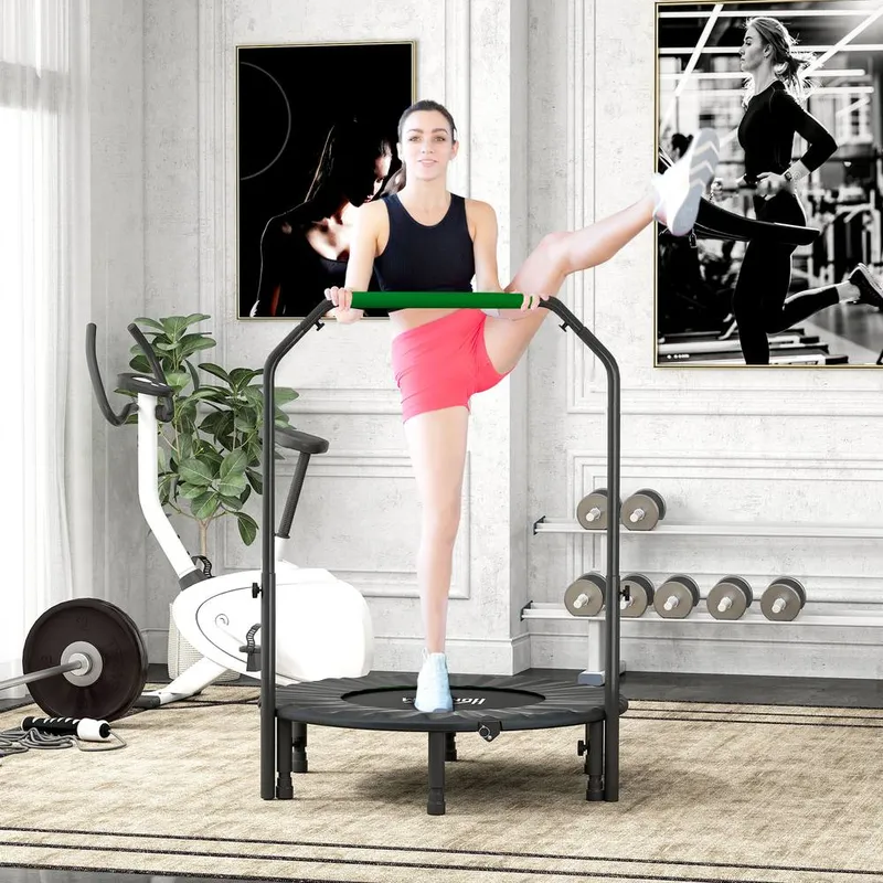 Homcom - 40'' Foldable Mini Fitness Trampoline w/ Foam Handle Green'
