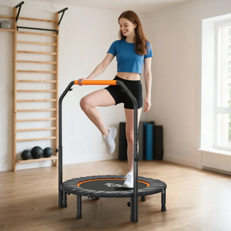 Homcom 40" Foldable Mini Fitness Trampoline w/ Foam Handle in Orange Orange