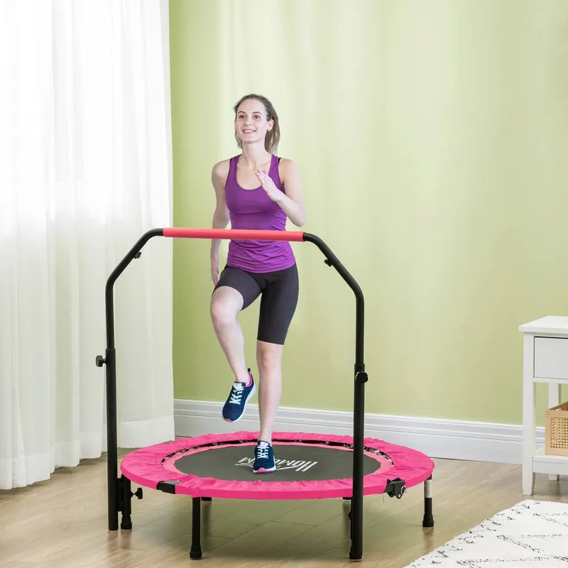 Homcom 40" Foldable Mini Fitness Trampoline w/ Foam Handle in Pink Pink