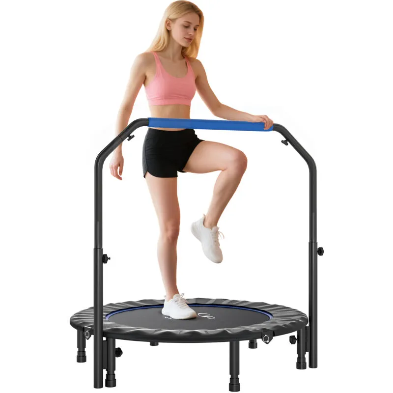 Homcom - 45'' Foldable Mini Fitness Trampoline w/ Foam Handle, Blue'