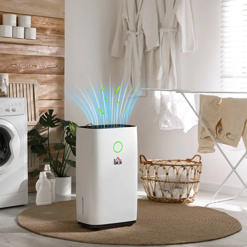 Homcom 4L Portable Quiet Dehumidifier Home Laundry, Electric Air De-Humidifier in White - White