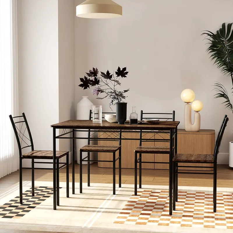 5 Piece Dining Table and Chairs Set, Space Saving, Oak - Homcom