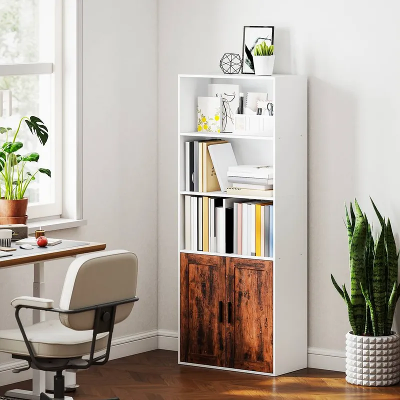 Homcom 5-Tier Bookcase, Tall Bookshelf with Adjustable Shelf, Rustic Brown