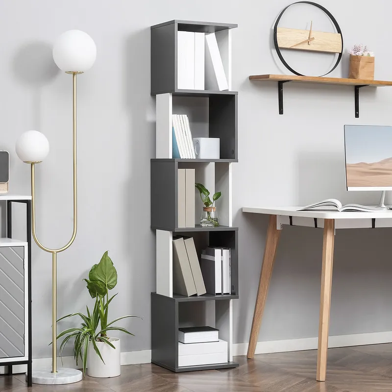 Homcom 5-Tier Bookshelf Freestanding Bookcase Storage Shelves, White White