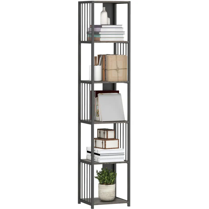 Homcom 5-Tier Bookshelf, Freestanding Display Storage Unit, Grey