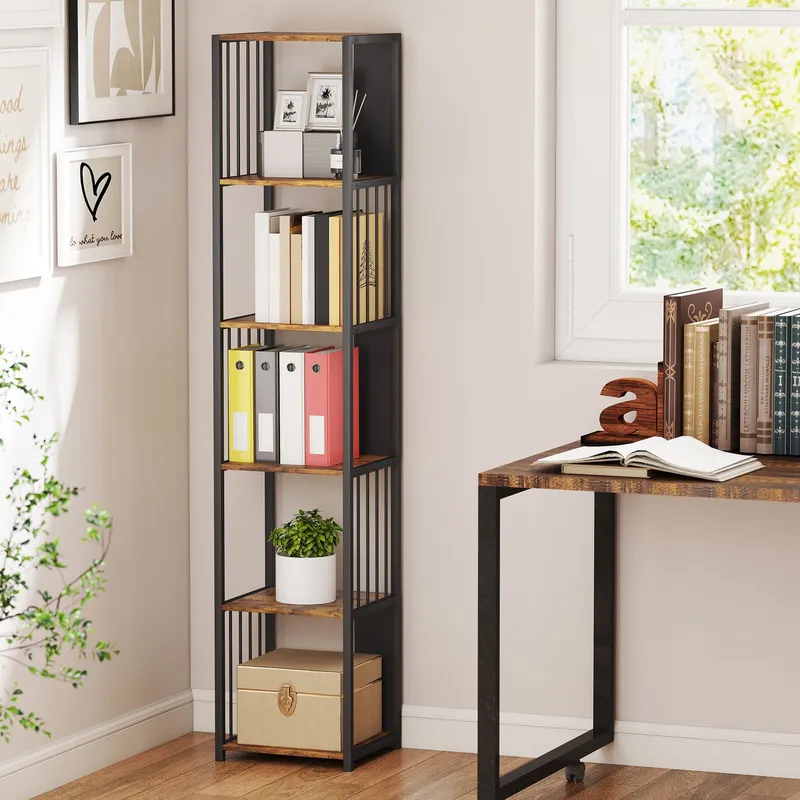 Homcom - 5-Tier Bookshelf, Freestanding Display Storage Unit, Rustic Brown