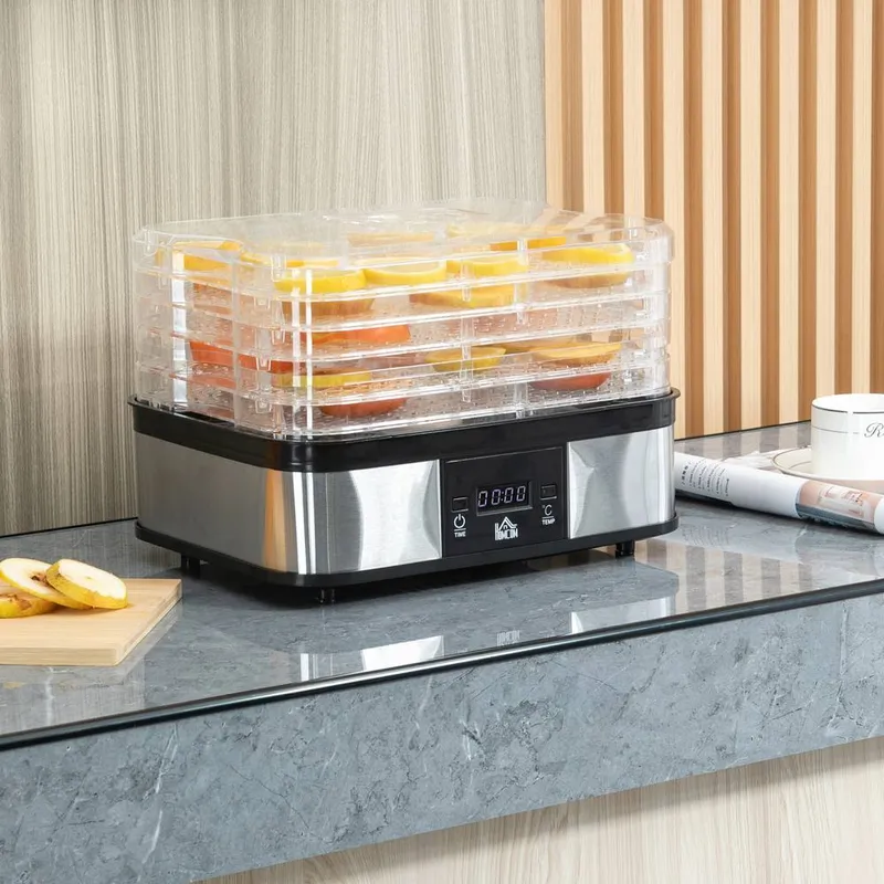 Homcom 5 Tier Food Dehydrator 245W Muti Food Dryer Adjustable Temperature in Silver - Silver