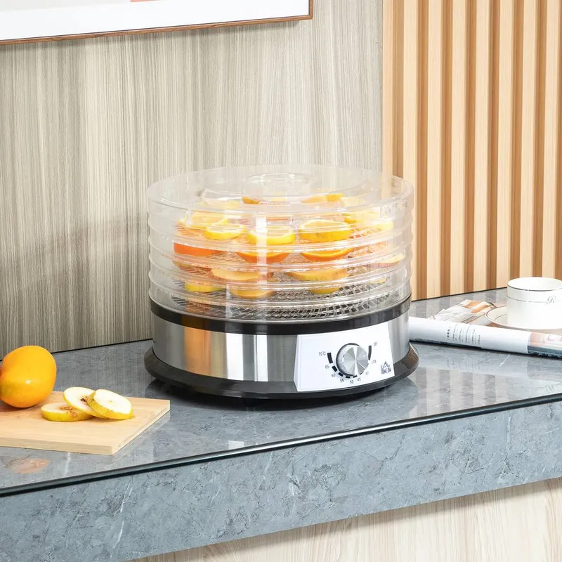 Homcom 5 Tier Food Dehydrator 250W Muti Food Dryer with Adjustable Temperature in Silver Silver