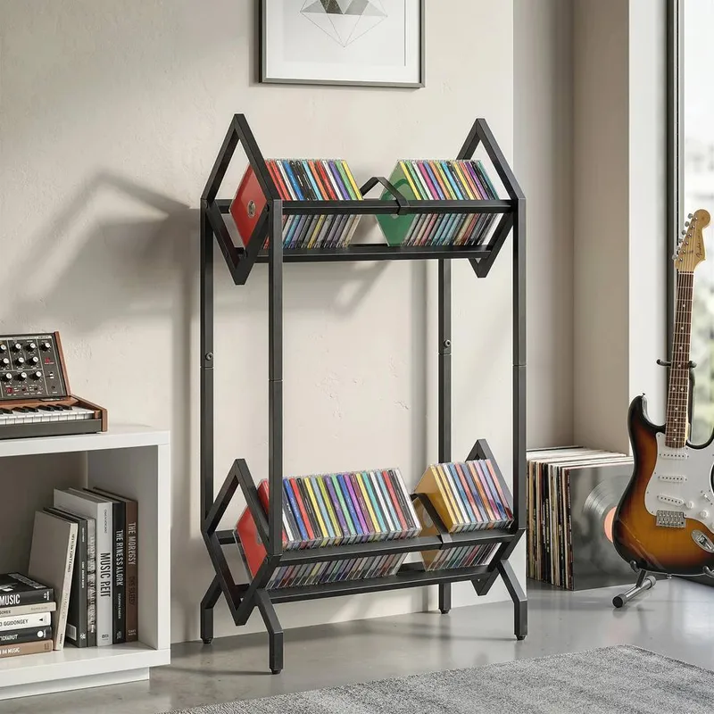 Homcom 50 CD Storage Rack, 2-Tier Metal Display Rack for CDs, DVDs, Black - Black