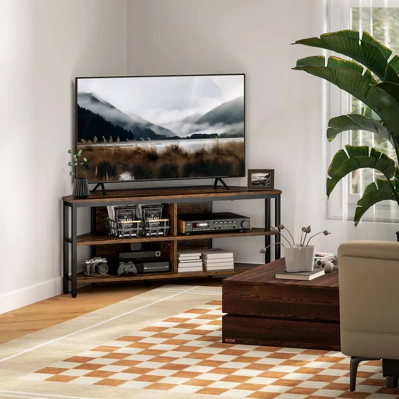 Homcom 50" TV Stand Cabinet, TV Unit with Storage Shelves, Rustic Brown - Brown