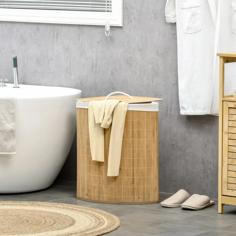 Homcom 55L Bamboo Corner Laundry Hamper Bamboo Laundry in Natural - Natural - Size: One Size