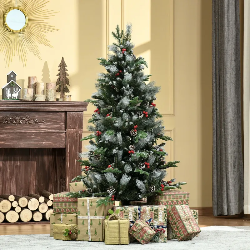 Homcom 5FT Artificial Snow Dipped Christmas Tree Xmas Pencil Tree Holiday in Green Green 5ft