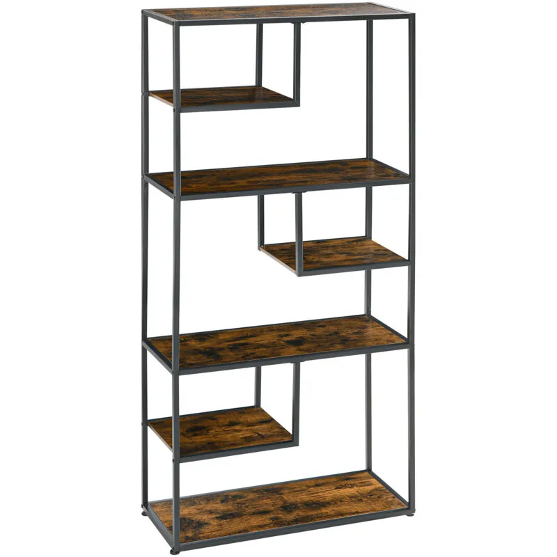 Homcom Industrial Ladder Shelf 7 Tier Bookshelf Display Rack for Living Room in Brown Brown