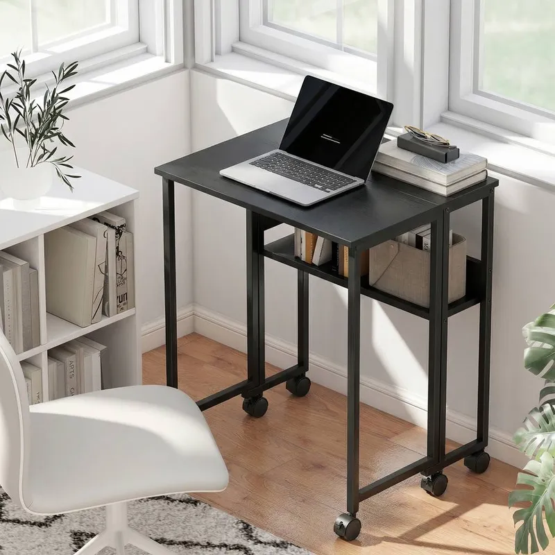Homcom 63 cm Foldable Computer Desk on Wheels for Small Spaces Black