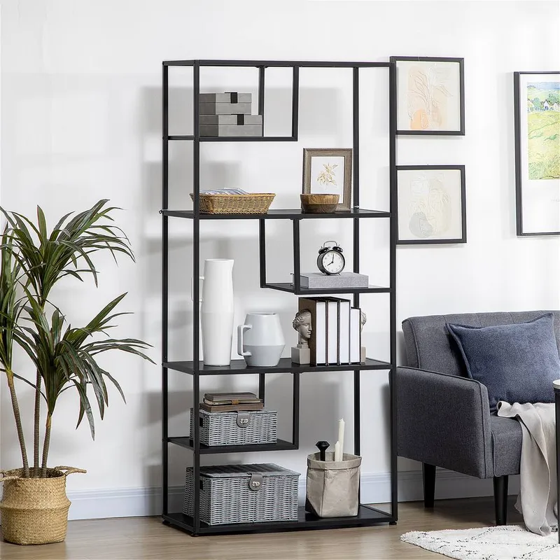 Homcom 7-Tier Industrial Shelf, Living Room Book & Display Rack in Black Black