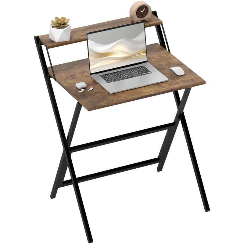Homcom 70 cm Folding Computer Desk for Small Spaces Bedroom in Brown - Brown