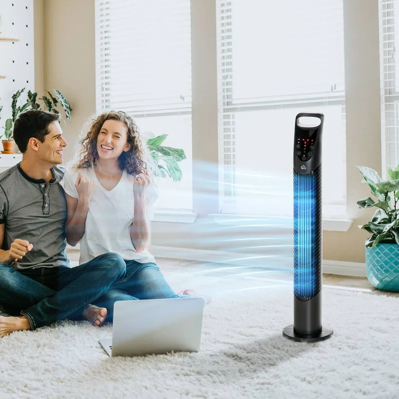 Homcom 78.5cm Oscillation Tower Fan with Remote Control 40W 3-Speed Wind in Black - Black - Size: One Size