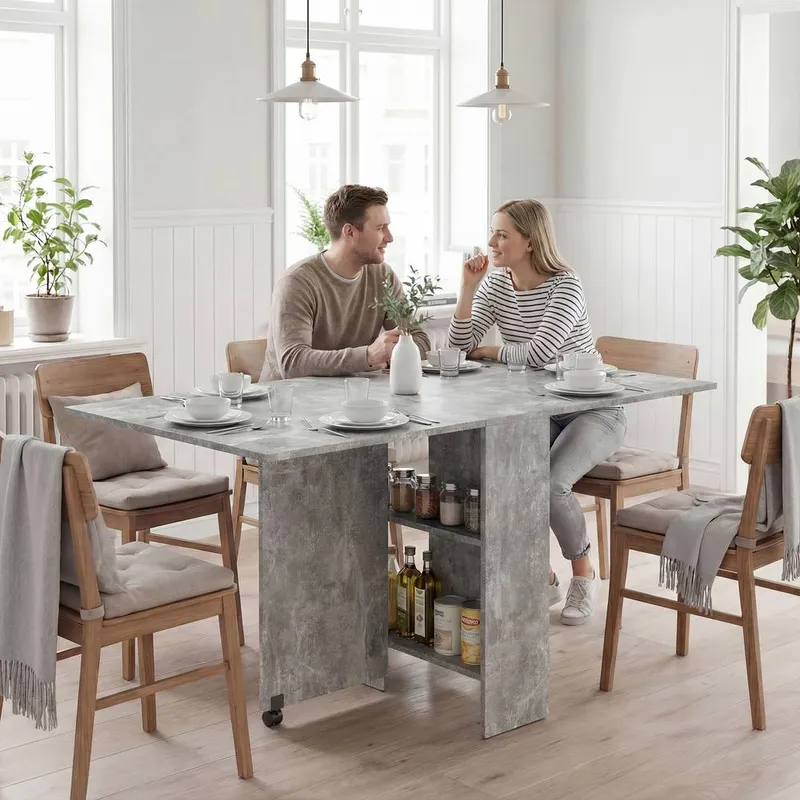 Homcom 80-140 cm Folding Dining Table for 4-6 Drop Leaf Table in Grey - Grey
