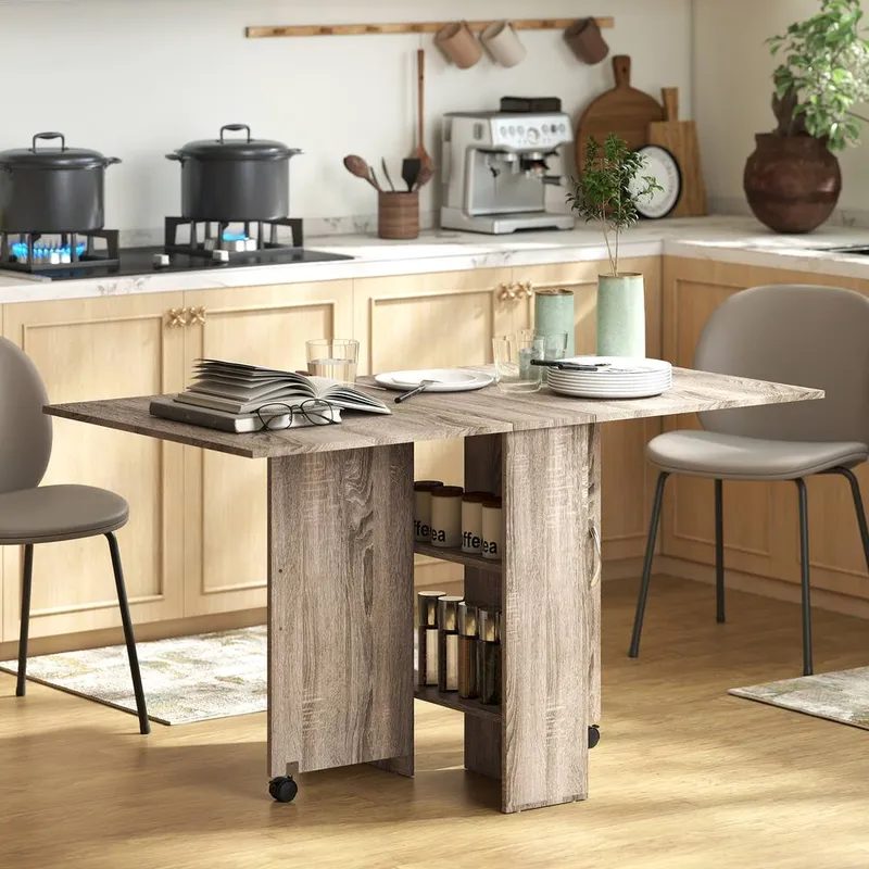 Homcom 80-140 cm Folding Dining Table for 4-6 Drop Leaf Table in Grey - Grey