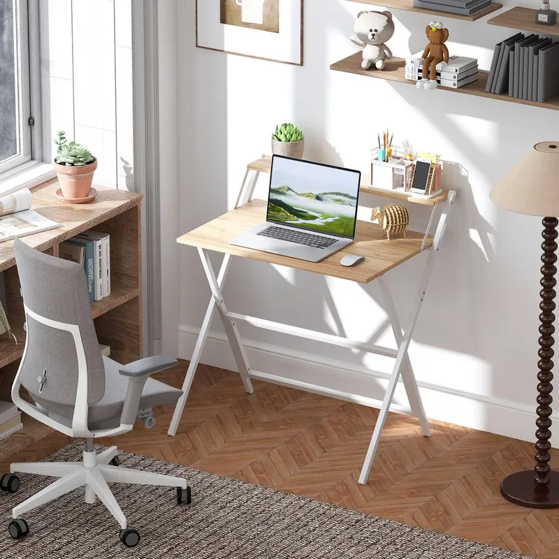 Homcom - 81.5 cm Folding Computer Desk for Small Spaces Bedroom Natural
