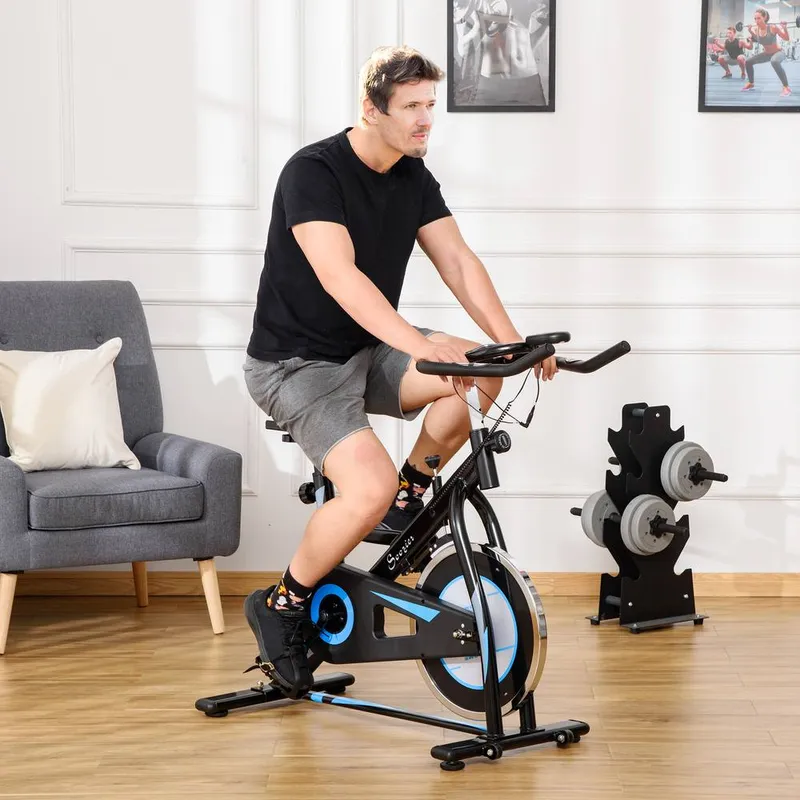 Homcom 8kg Flywheel Stationary Exercise Bike Indoor Cycling Cardio Bike in Black Size: Standard - Black - Size: Standard