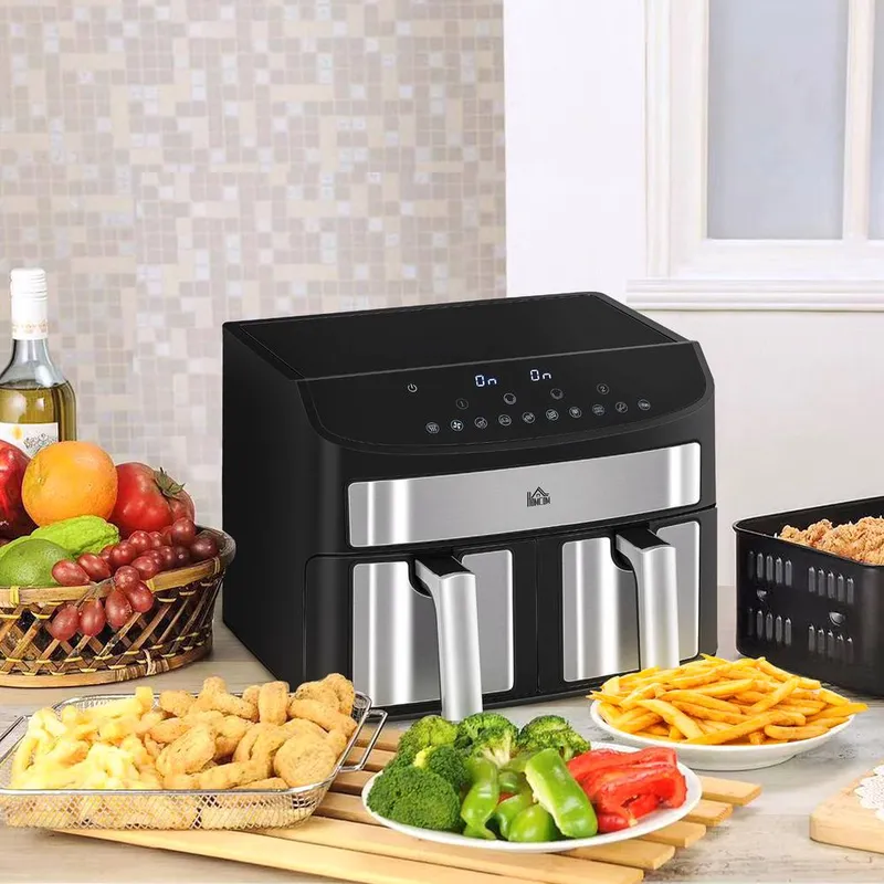Homcom 8L Dual Zone Air Fryer with 10 in 1 Function Sync Cook in Black - Black