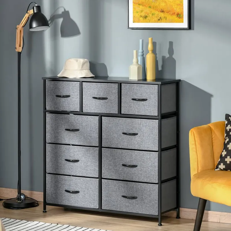 Homcom 9 Drawers Storage Chest Dresser Storage Organizer Unit in Black - Black