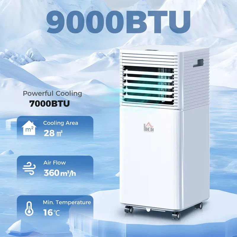 Homcom 9000 Btu Portable Air Conditioner 4 Modes LED Display 24 Timer, White White