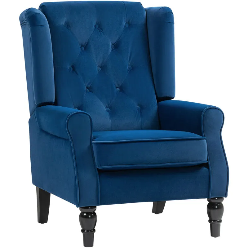 Homcom - Accent Armchair Home Furniture Tufted Club Wood Fabric Blue
