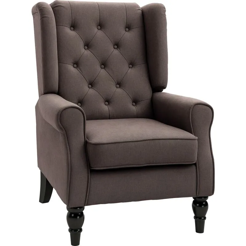 Homcom - Accent Armchair Home Furniture Tufted Club Wood Fabric Brown