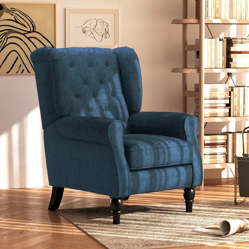 Homcom Accent Armchair Home Furniture Tufted Club Wood Fabric in Blue Blue