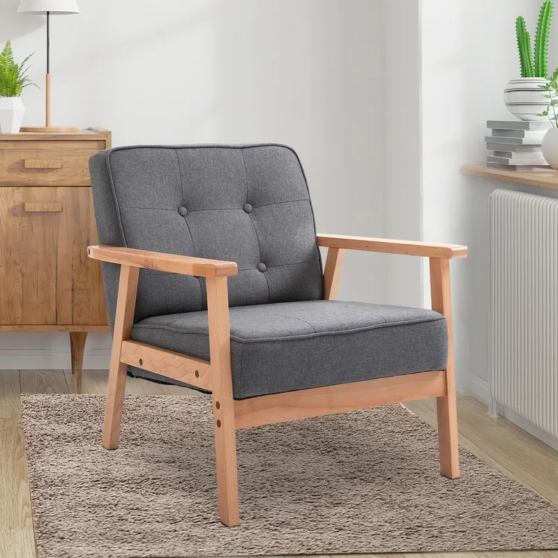 Homcom Accent Chair PU Leather Armchair with Armrests for Living Room in Grey Grey