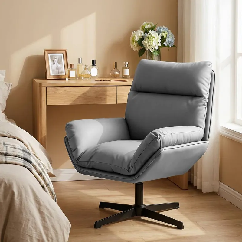 Homcom Accent Chair with 360° Swivel in Dark Grey Size: Armchair - Dark Grey