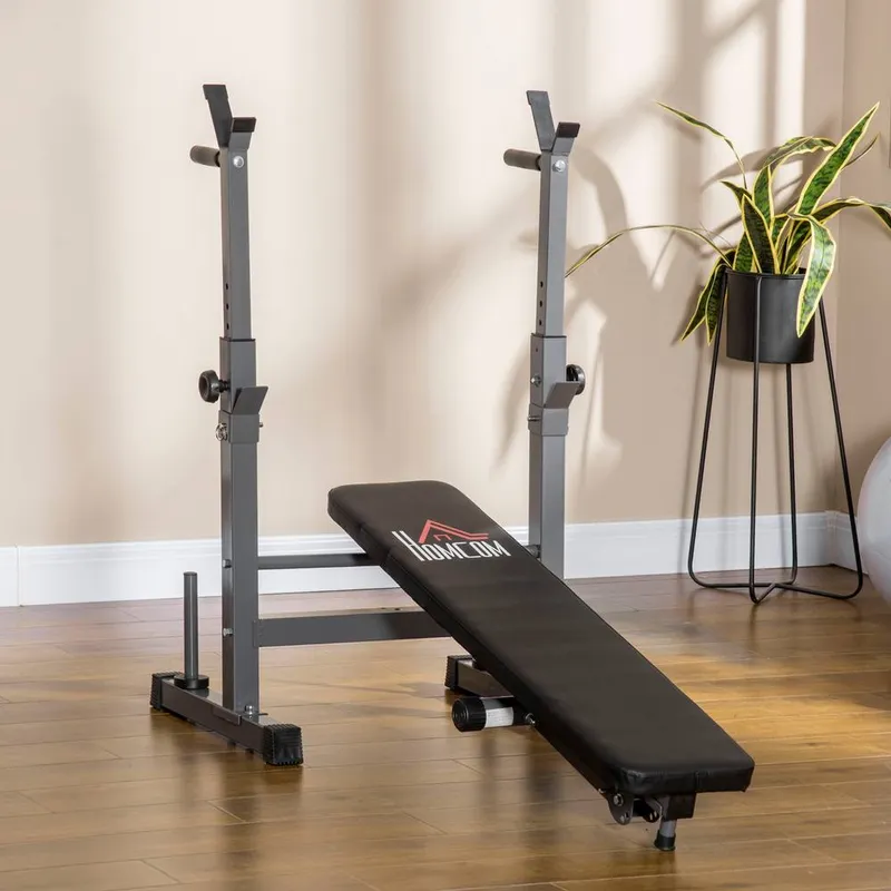 Homcom - Adjustable Weight Bench with Barbell Rack, Dip Station, Black