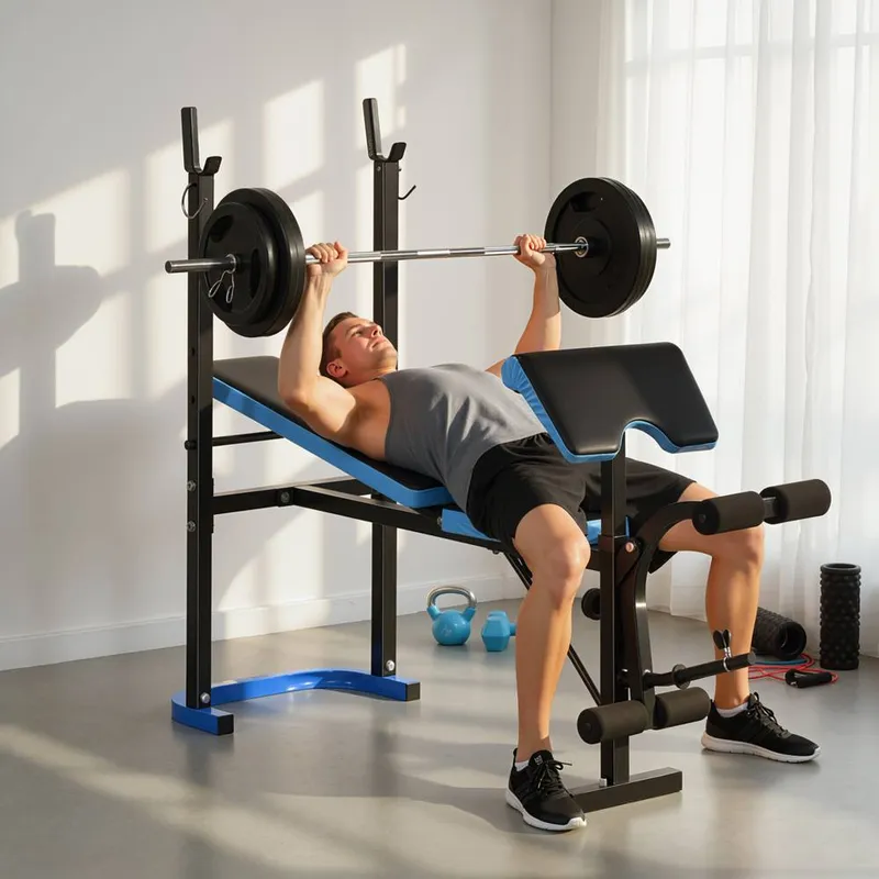 Homcom Adjustable Weight Bench with Leg Developer Barbell Rack for Home Gym